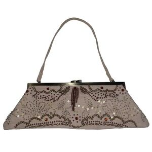 NWOT Per Una Beaded Clutch Beige Bag Pearl Beaded Floral Pouch Clutch